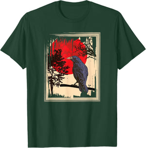 Gothic Red Moon Black Crow T-Shirt - T-Shirt | Forest