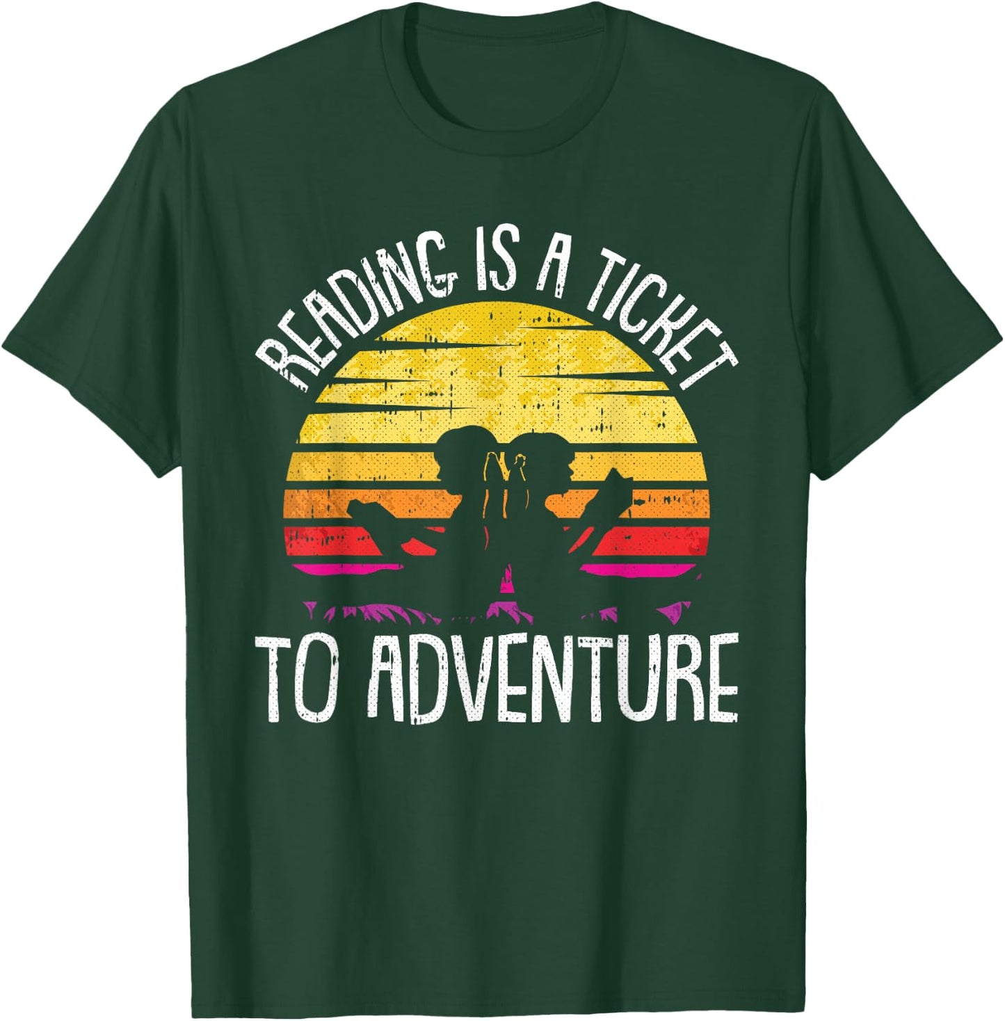 Reading Is A Ticket To Adventure Retro Bookworm Book Lover T-Shirt - T-Shirt | Forest