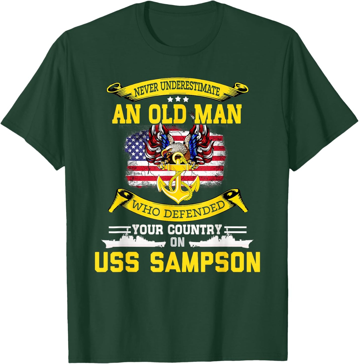 American Flag USS Sampson DDG-102 Destroyer T-Shirt - T-Shirt | Forest