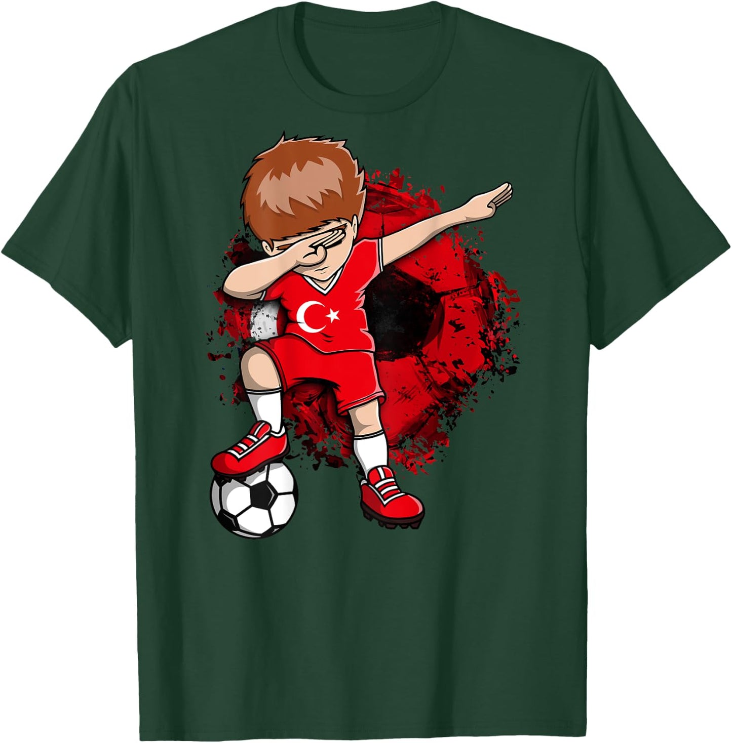 Dabbing Soccer Boy Turkey Jersey Turkish Football Lovers Art T-Shirt - T-Shirt | Forest