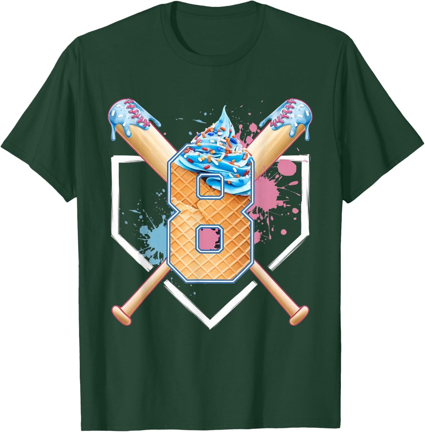 Baseball 8 Year Old Ice Cream Drip 8th Birthday Boy 8 T-Shirt - T-Shirt | Forest