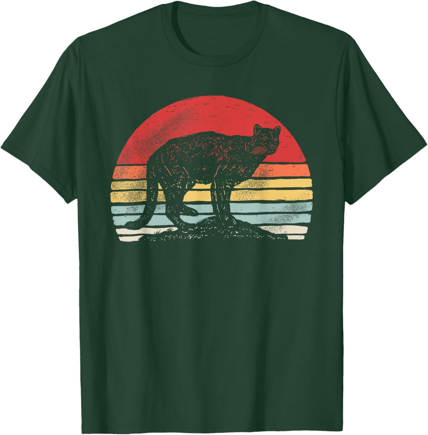 Catch Some Rays Vintage Retro Mountain Lion Cougar - Women's Adults Animal Pattern - Black, Small, Short Sleeve, Classic Fit, Collarless T-Shirt - T-Shirt | Forest