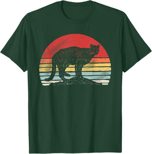 Catch Some Rays Vintage Retro Mountain Lion Cougar - Women's Adults Animal Pattern - Black, Small, Short Sleeve, Classic Fit, Collarless T-Shirt - T-Shirt | Forest