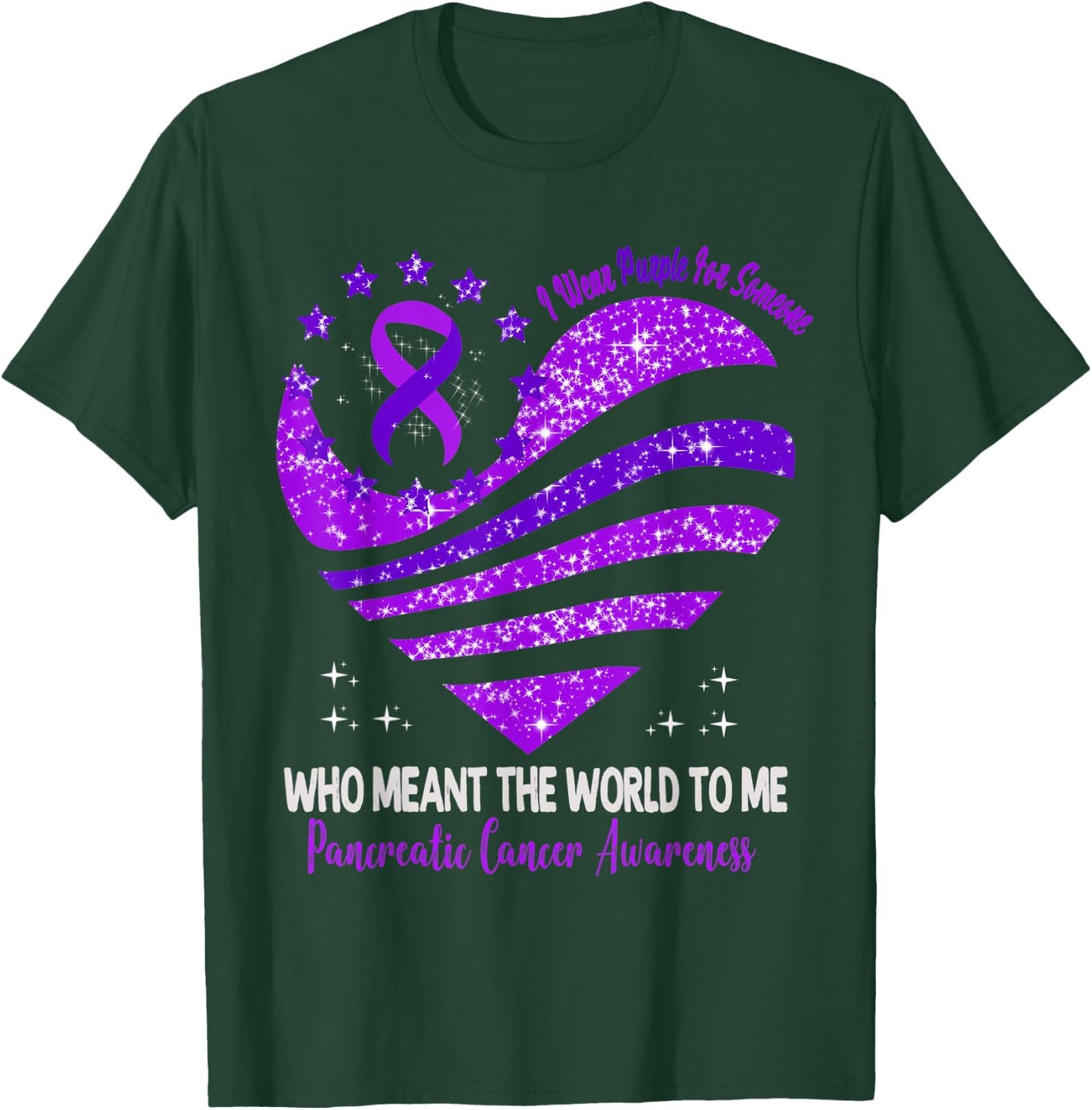 I Wear Purple For Pancreatic Cancer Awareness Heart Ribbon T-Shirt - T-Shirt | Forest