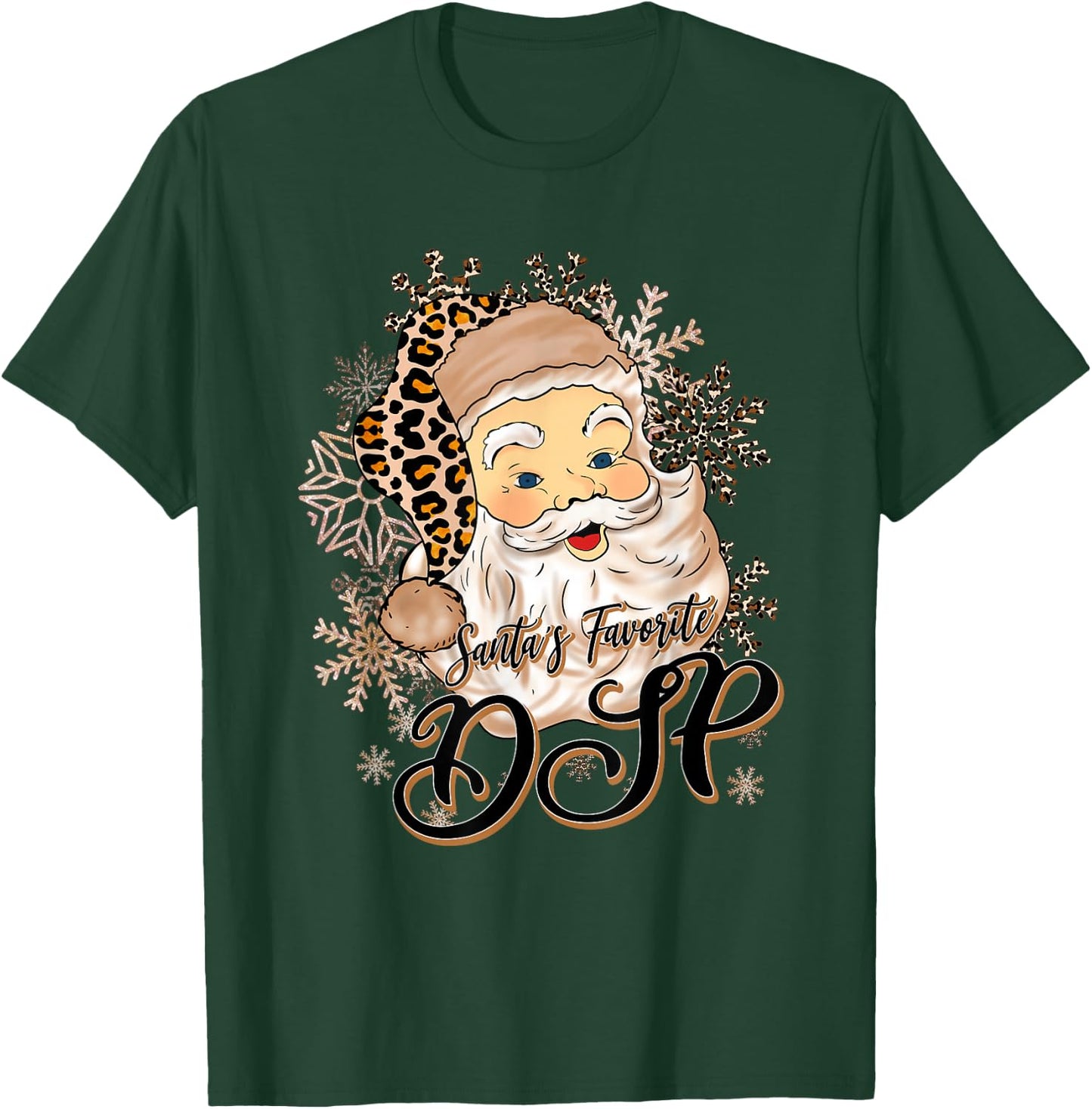 Santa's Favorite DSP Christmas Pajama Santa Leopard Hat Xmas T-Shirt - T-Shirt | Forest
