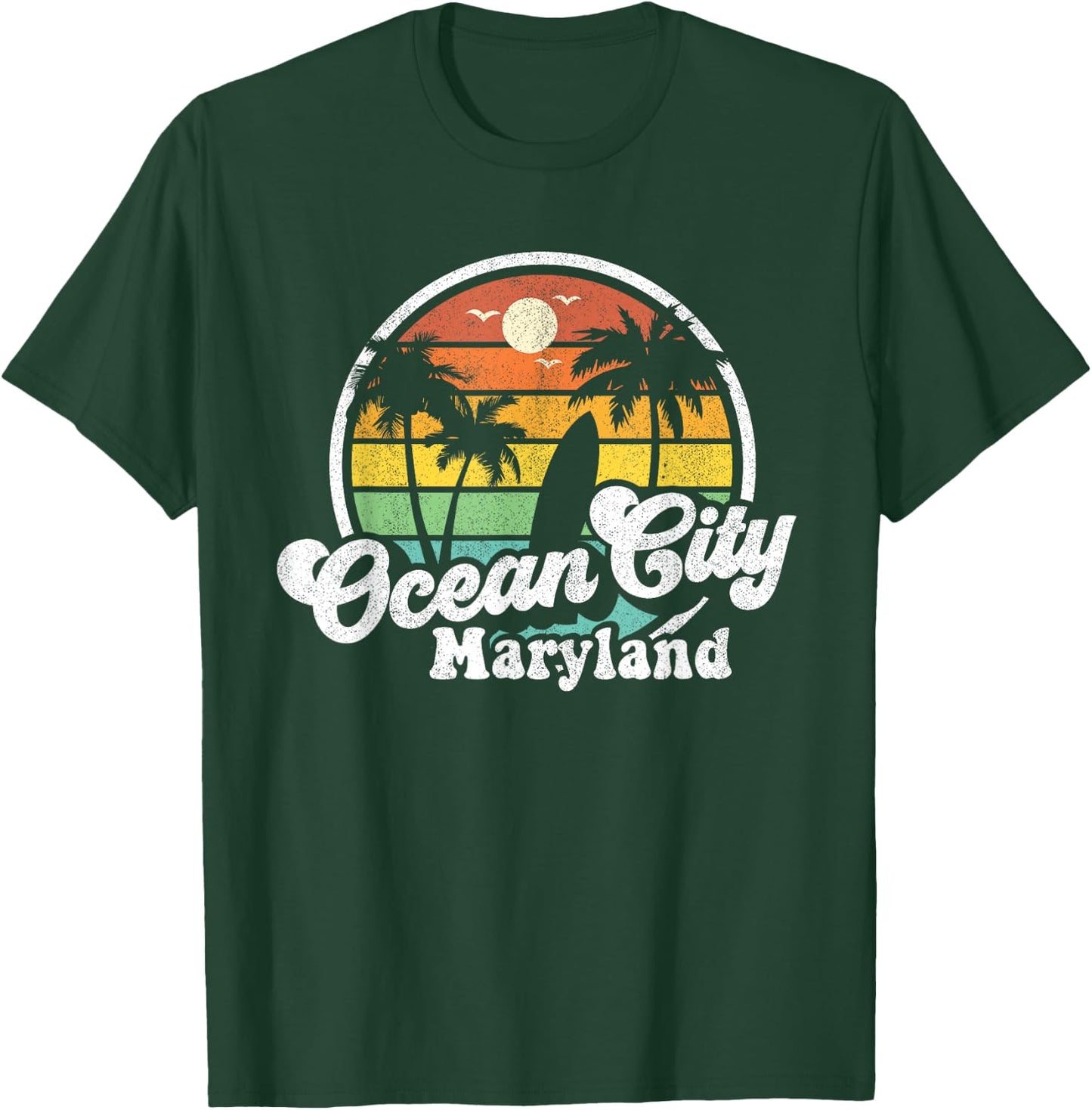 Ocean City Maryland Beach Vacation Retro Surfing Summer Gift T-Shirt - T-Shirt | Forest