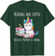 Funny Unicorn Reading And Coffee Because Murder Is Wrongs T-Shirt - T-Shirt | Forest