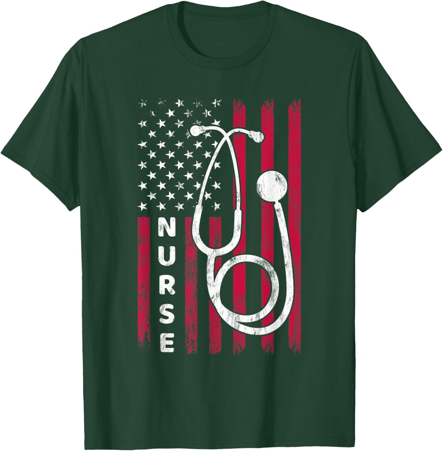 Nurse Nursing American Flag Patriotic Fourth Of July T-Shirt - T-Shirt | Forest