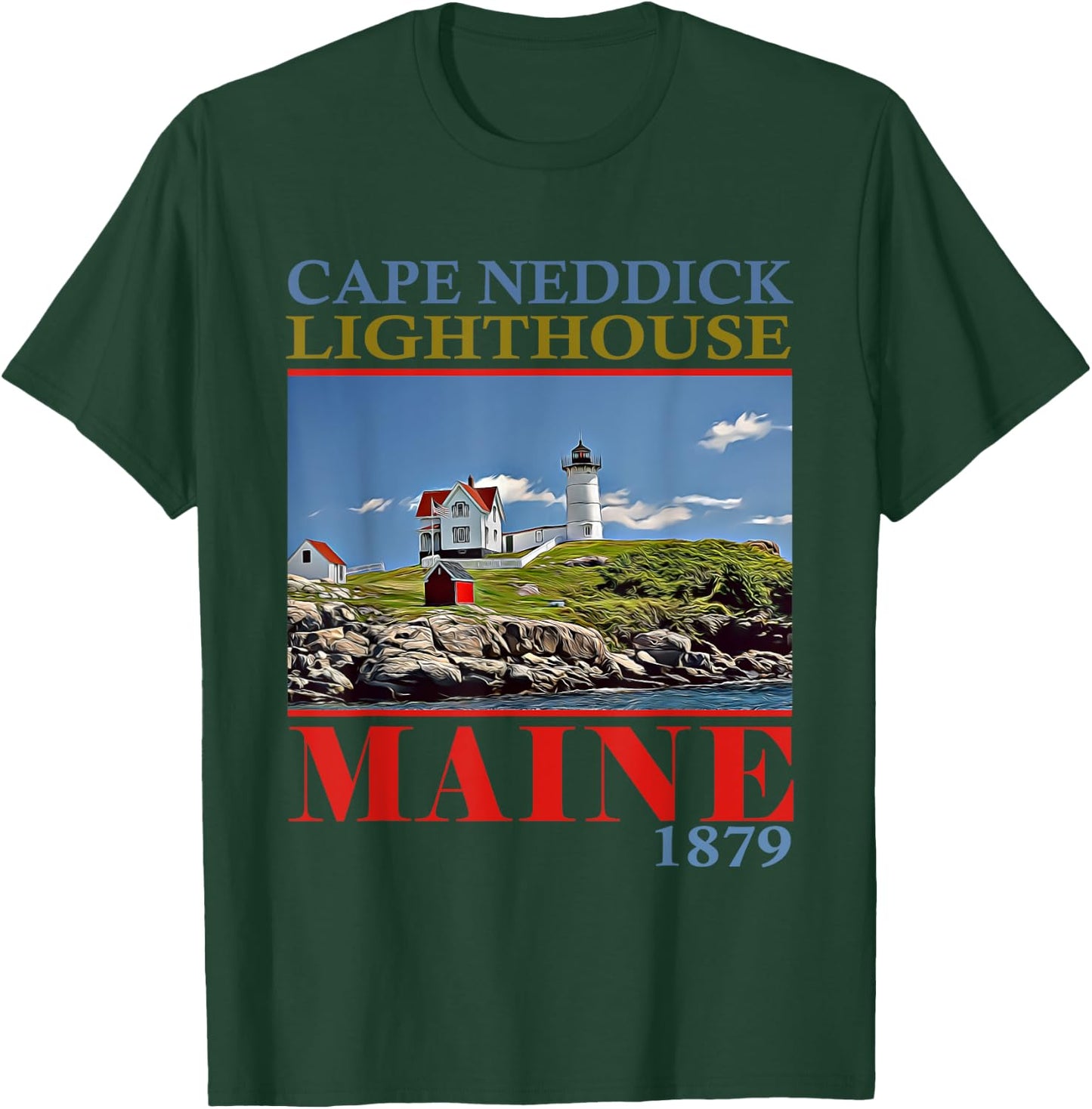 Cape Neddick Lighthouse Maine 1879 Design T-Shirt - T-Shirt | Forest