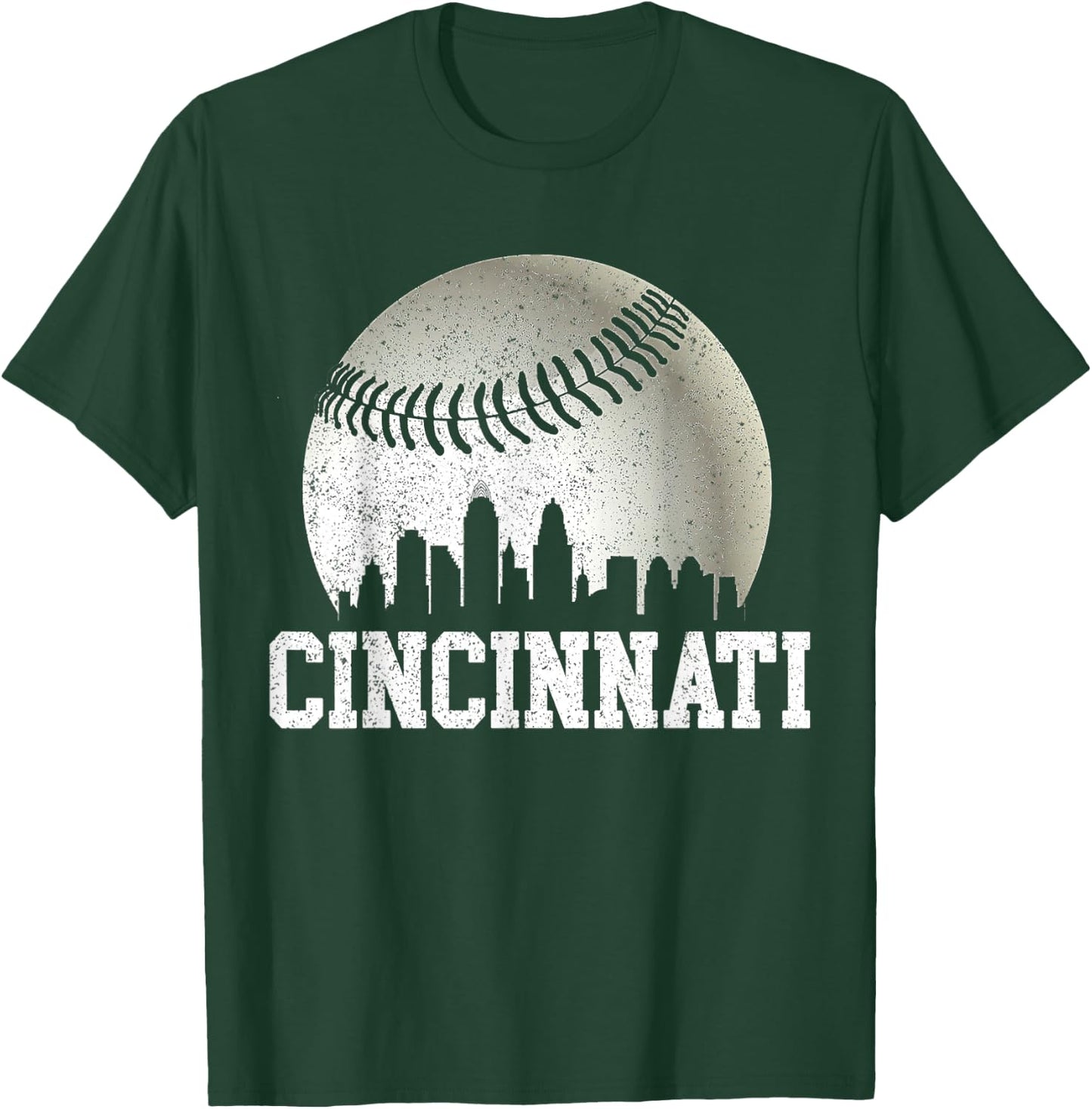 Cincinnati Vintage Baseball Distressed Gameday Retro T-Shirt - T-Shirt | Forest