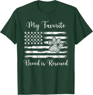 My Favorite Breed Is Rescued USA Flag Design For Dog Lover Women Men T-Shirt - T-Shirt | Forest