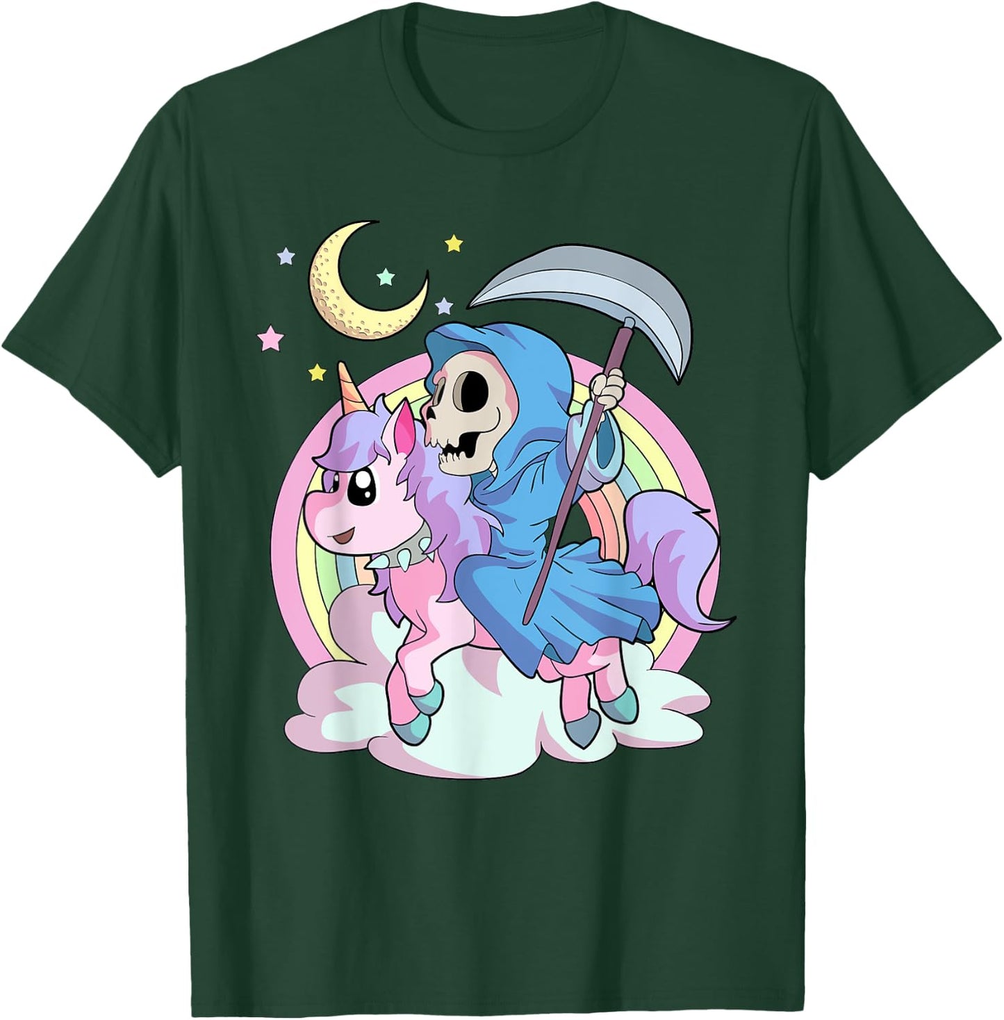 Kawaii Pastel Goth Unicorn and Grim Reaper Creepy Unicorn T-Shirt - T-Shirt | Forest