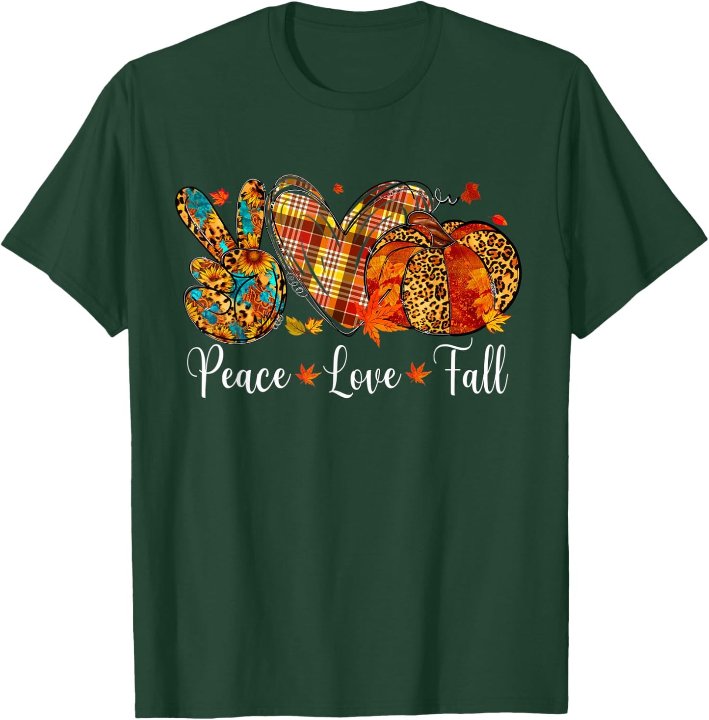 Peace Love Fall Pumpkin Autum Happy Fall Thanksgiving T-Shirt - T-Shirt | Forest
