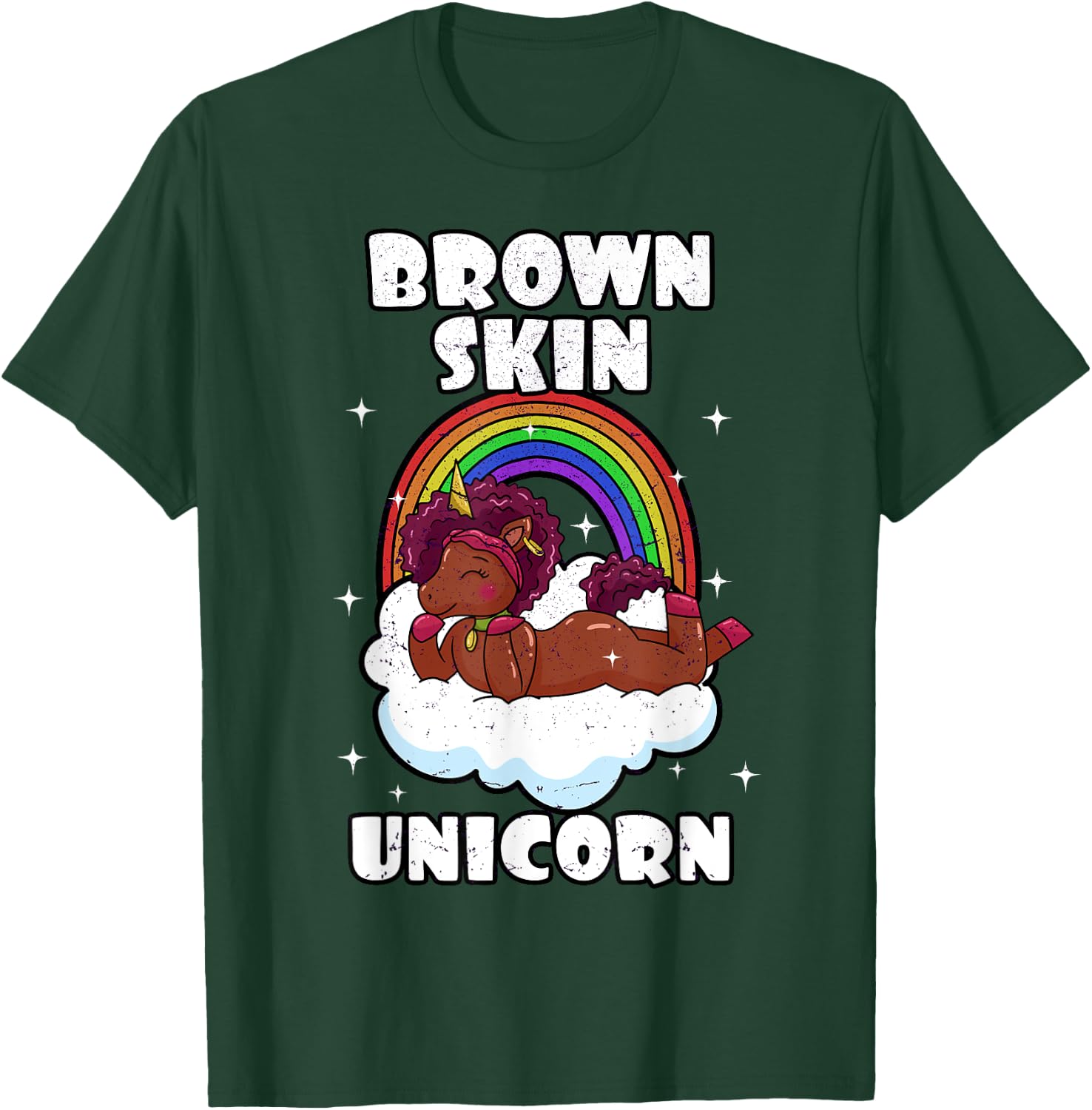 African American Black Woman Brown Skin Unicorn Afro T-Shirt - T-Shirt | Forest