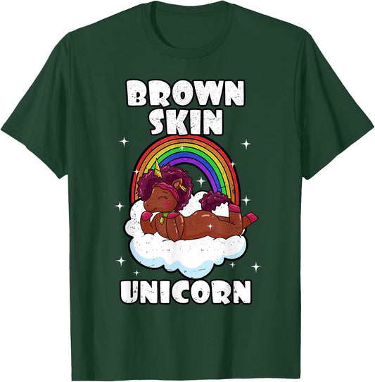 African American Black Woman Brown Skin Unicorn Afro T-Shirt - T-Shirt | Forest