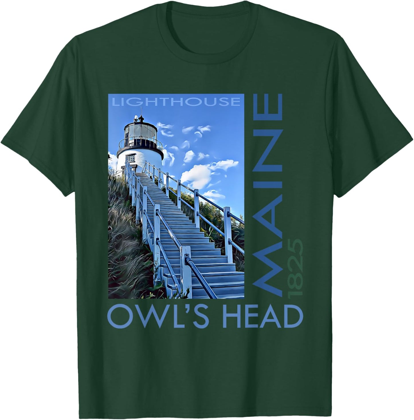 Owl's Head Lighthouse Maine 1825 Design T-Shirt - T-Shirt | Forest