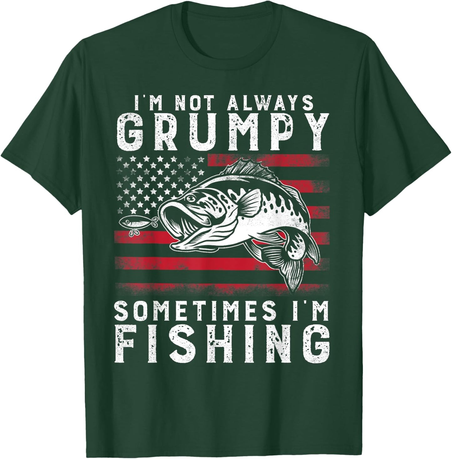 I'm Not Always Grumpy Sometimes I'm Fishing Vintage USA Flag T-Shirt - T-Shirt | Forest