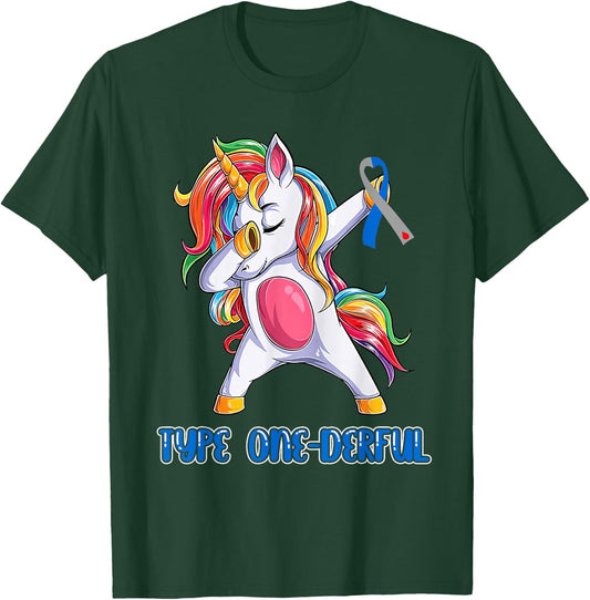 Type 1 Diabetes Awareness Ribbon T1D Unicorn Girls Boys T-Shirt - T-Shirt | Forest