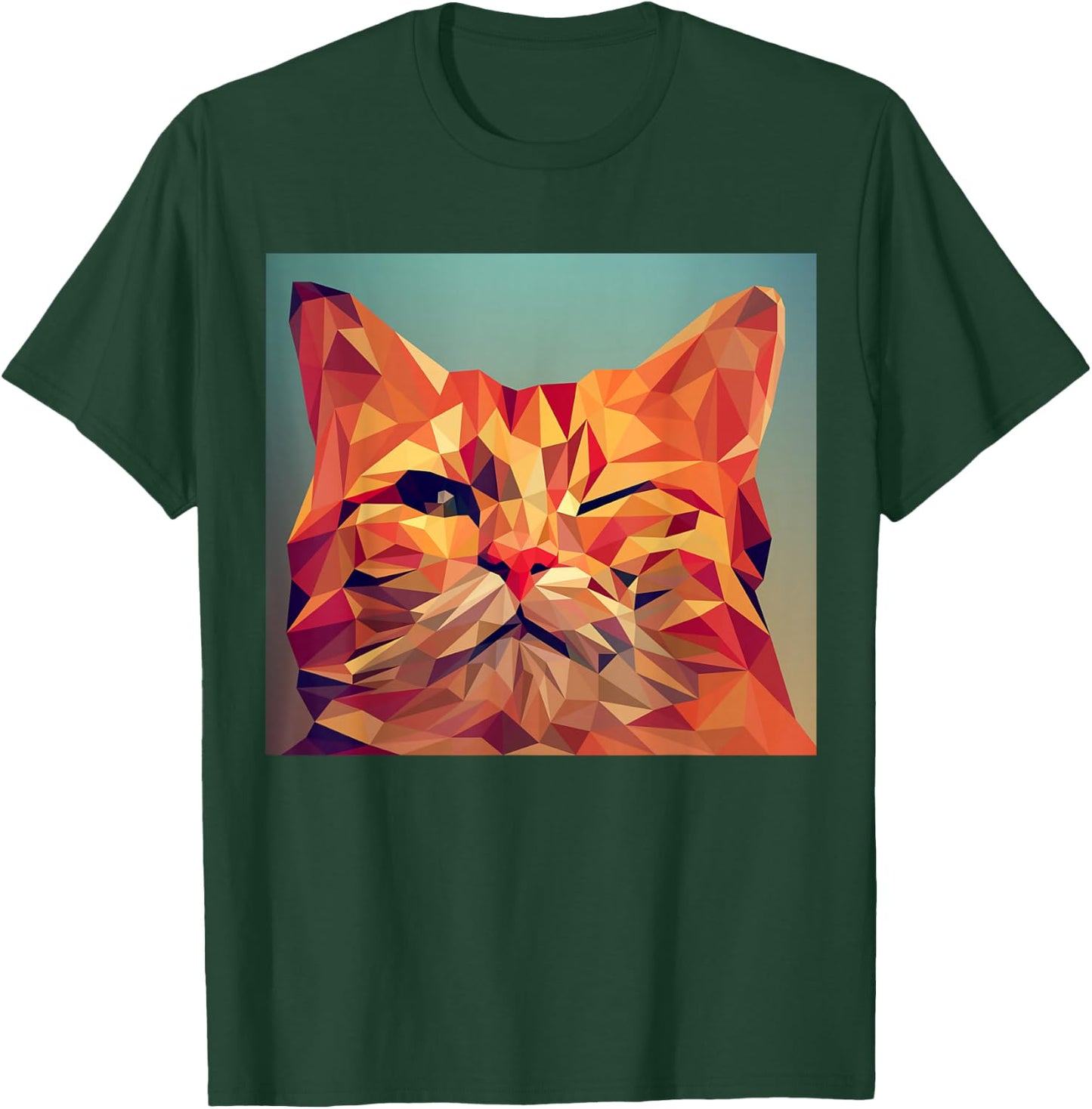 Winking Orange Cat Lover Feline Abstract Digital Poly Art T-Shirt - T-Shirt | Forest