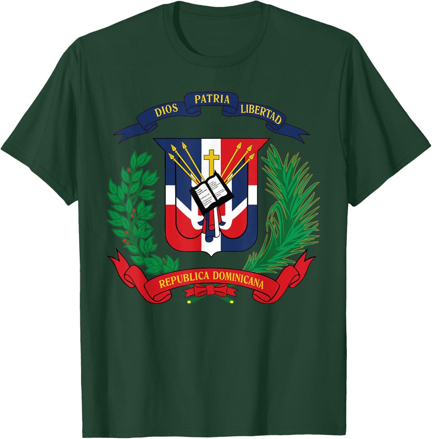 Dominican Republic National Emblem Flag T-Shirt - T-Shirt | Forest