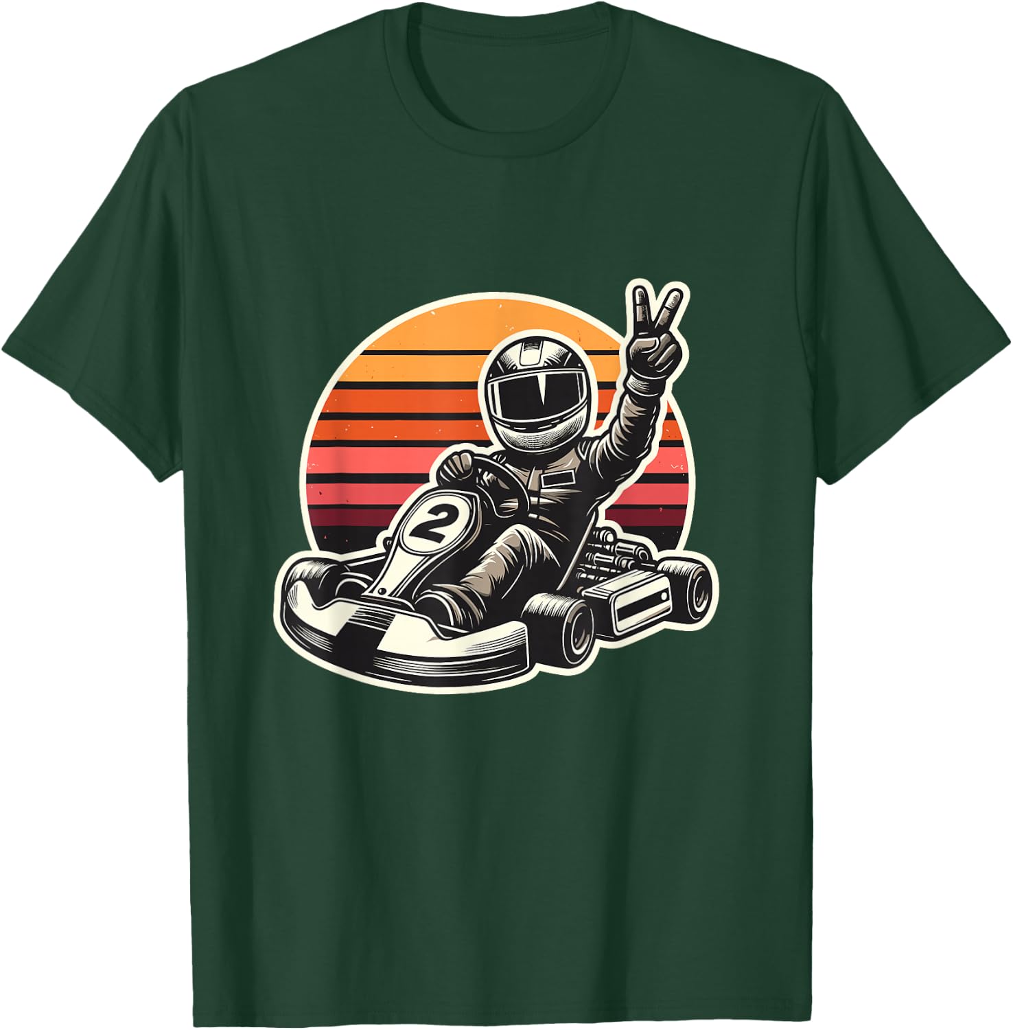 Funny Retro Sunset Karting Go Kart Racing T-Shirt - T-Shirt | Forest