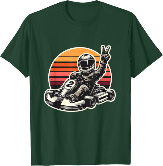 Funny Retro Sunset Karting Go Kart Racing T-Shirt - T-Shirt | Forest