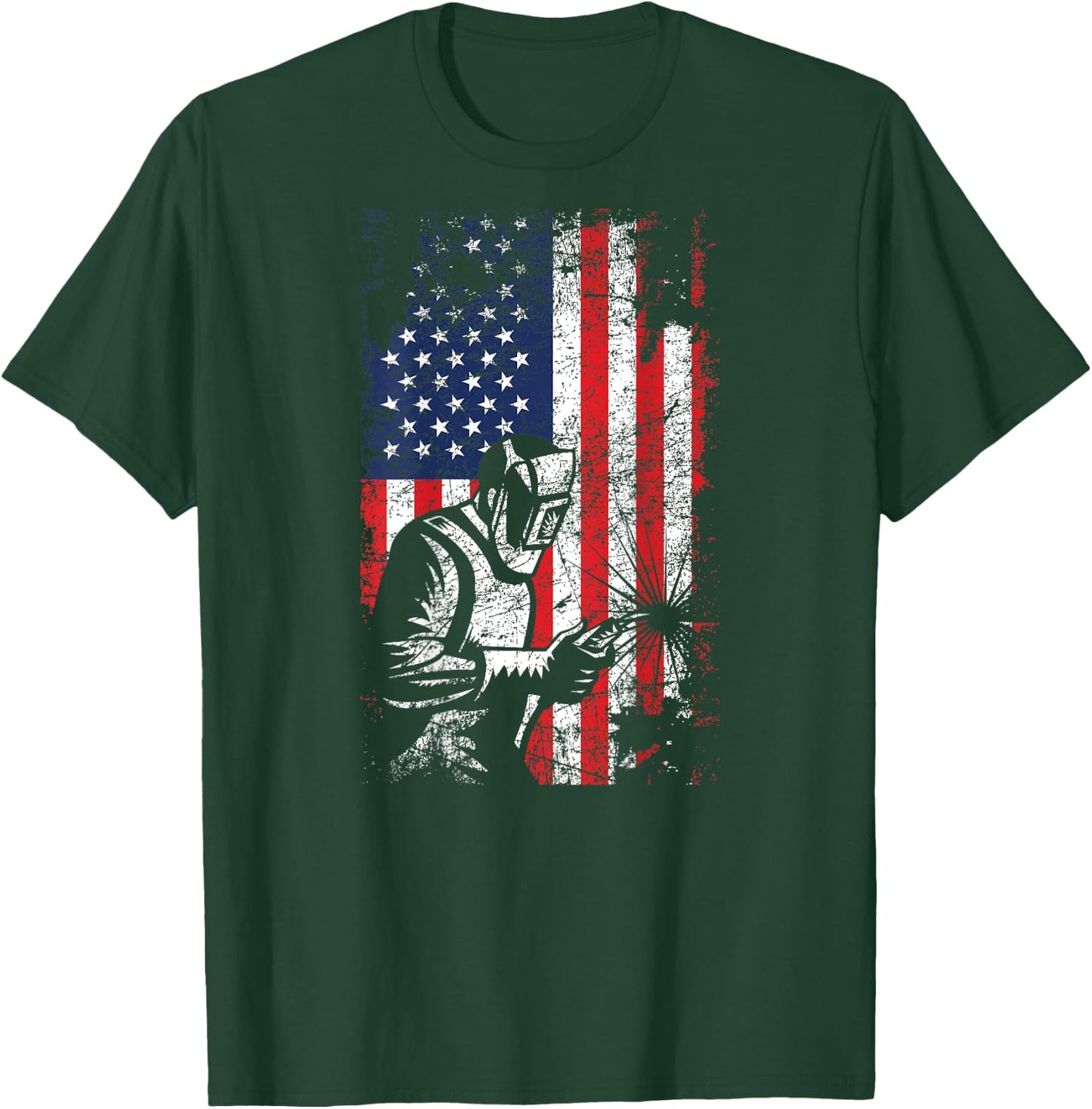 Welding American Flag Welder Fathers Day Design On Back Women Kids Men T-Shirt - T-Shirt | Forest