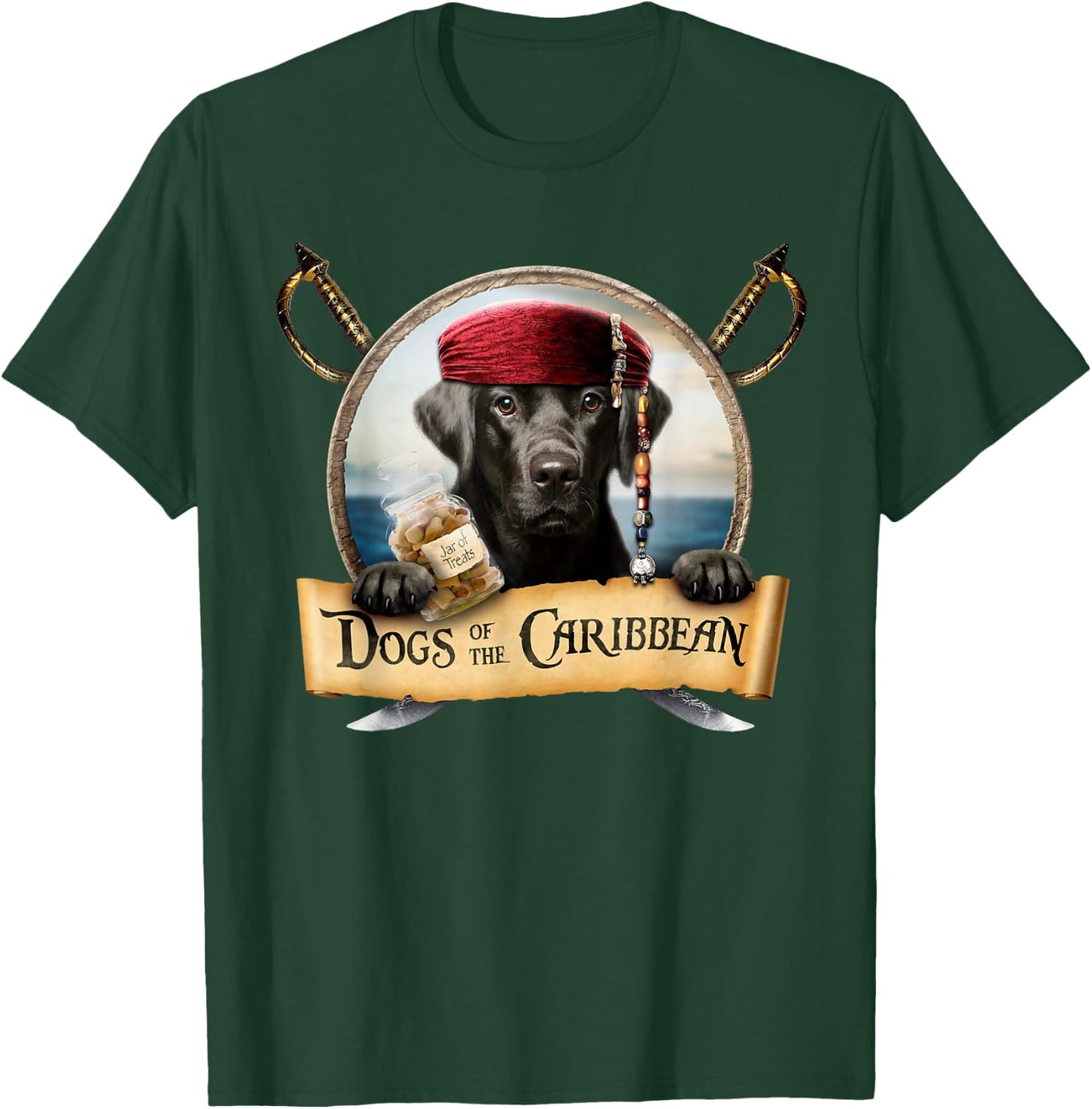 Dogs of the Caribbean - Cute Black Labrador Pirate T-Shirt - T-Shirt | Forest