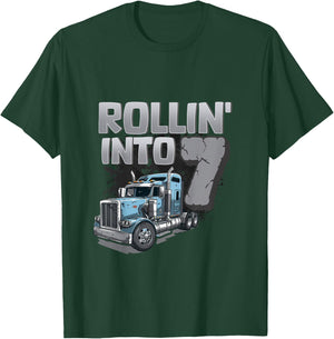 Birthday Semi Truck Shirt For Kids - Rollin' Into 7 T-Shirt - T-Shirt | Forest
