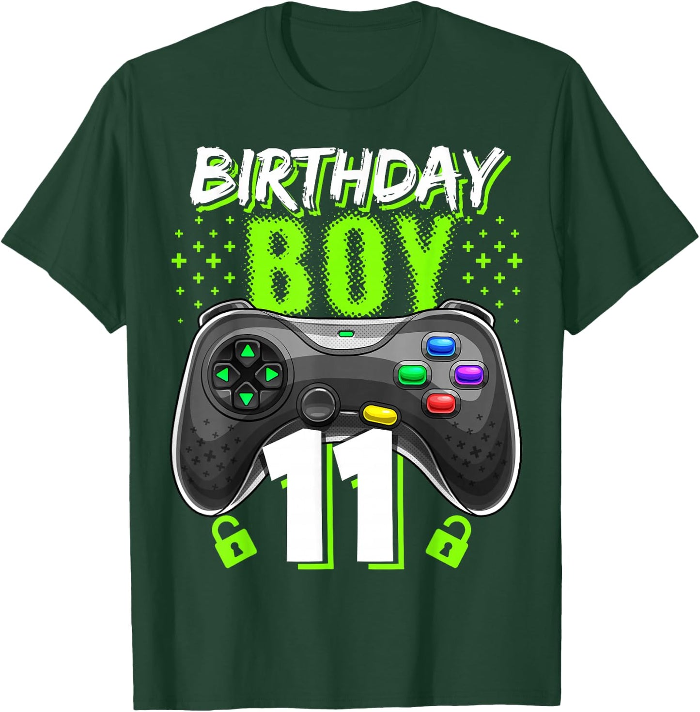 Birthday Boy 11 Video Game Controller Gamer 11th Birthday T-Shirt - T-Shirt | Forest
