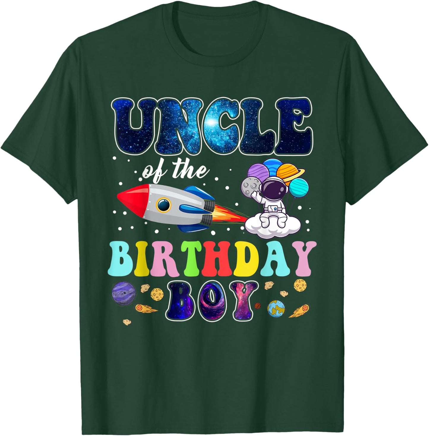 Uncle Of The Birthday Astronaut Boy Space Theme T-Shirt - T-Shirt | Forest