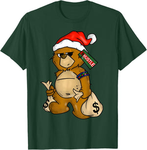 Hip Hop Teddy Bear Christmas Santa Hat Money Rap Lover Gift T-Shirt - T-Shirt | Forest