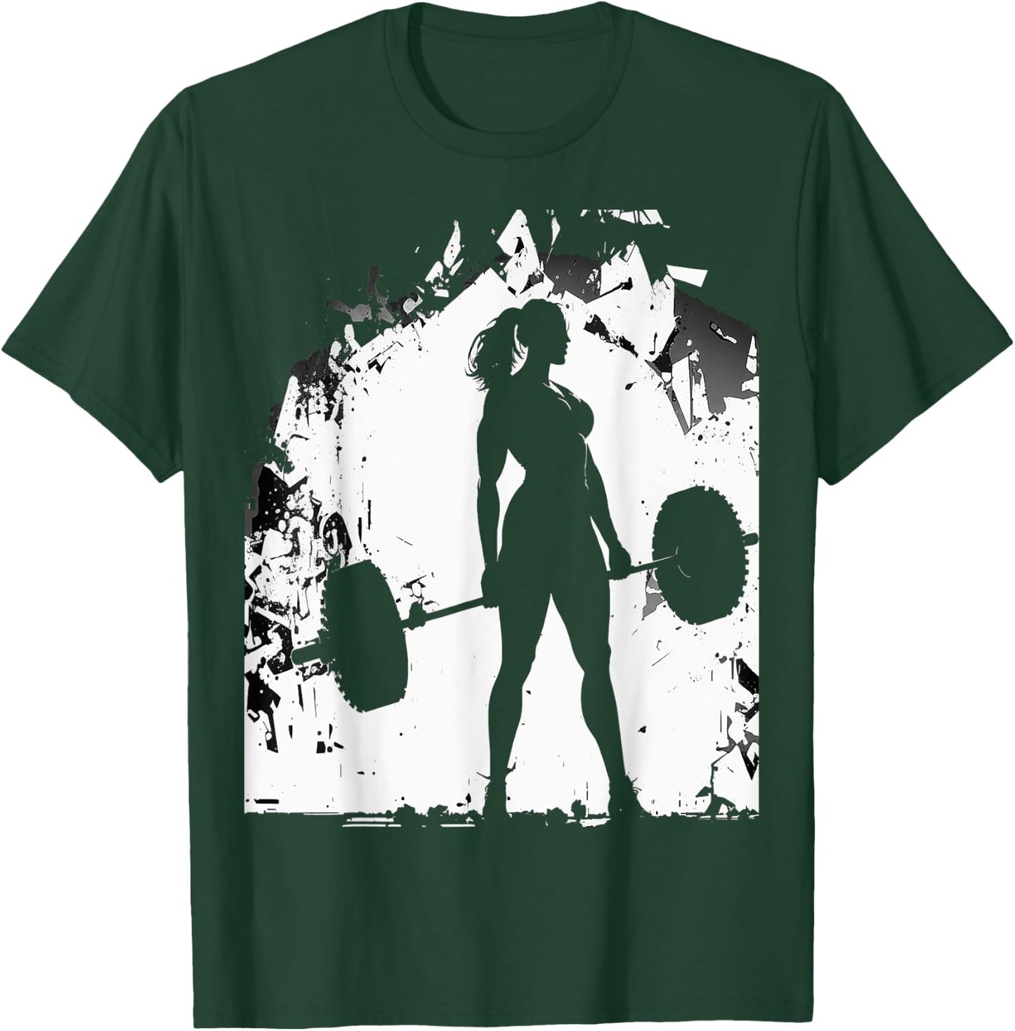 Strong Muscular Fit Gym Woman Lifting Weights Silhouette Art T-Shirt - T-Shirt | Forest