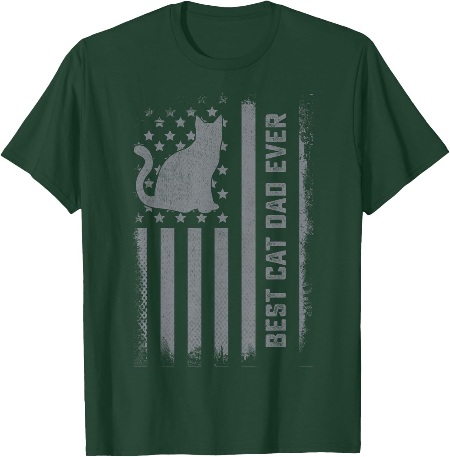 Men's Cat Dad US Flag Kitty Daddy Dad Christmas Fathers Day T-Shirt - T-Shirt | Forest