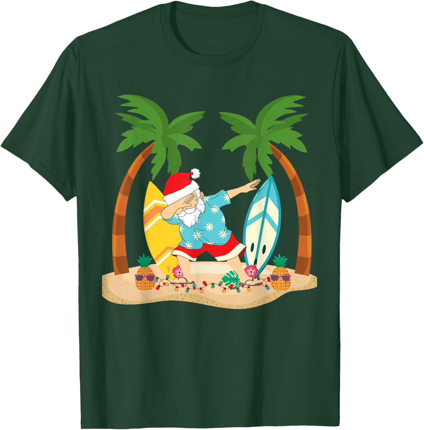 Christmas in July Dabbing Santa Tropical Beach Surfing T-Shirt - T-Shirt | Forest