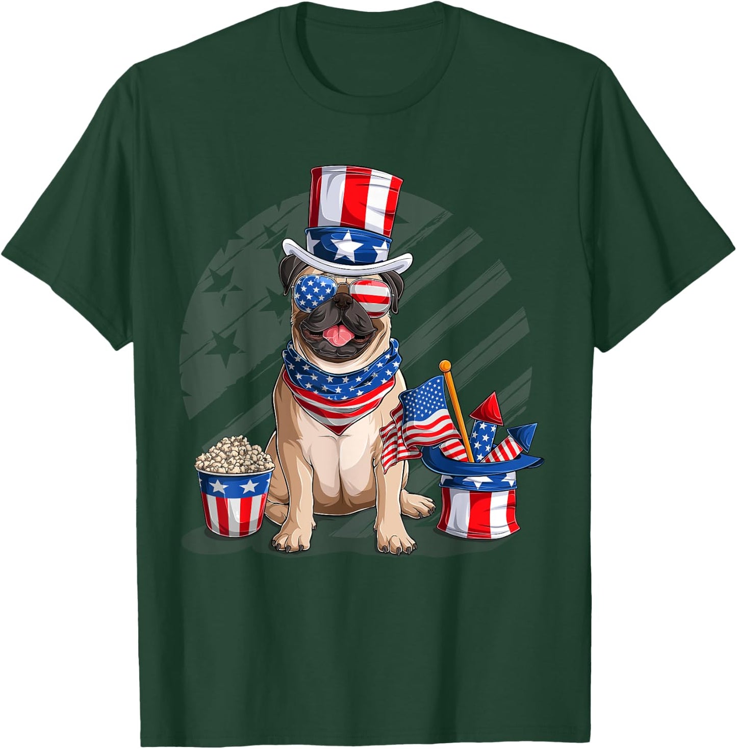 American Flag Pug 4th July Independence Day T Kids Men T-Shirt - T-Shirt | Forest