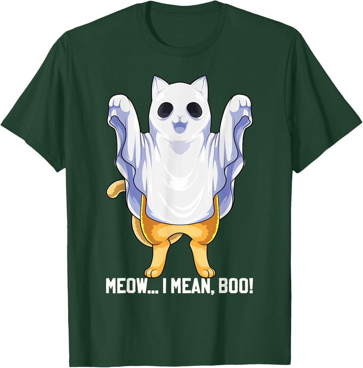 Meow I Mean Boo Ghost Cat Funny Halloween Costume Boys Kids T-Shirt - T-Shirt | Forest