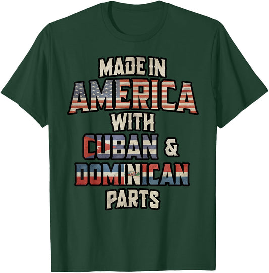 Dominican And Cuban Made In America Mix DNA Heritage Vintage T-Shirt - T-Shirt | Forest