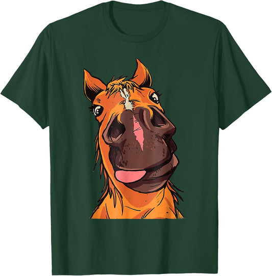 Funny Horse Face Close Up Rider Horse Riding T-Shirt - T-Shirt | Forest
