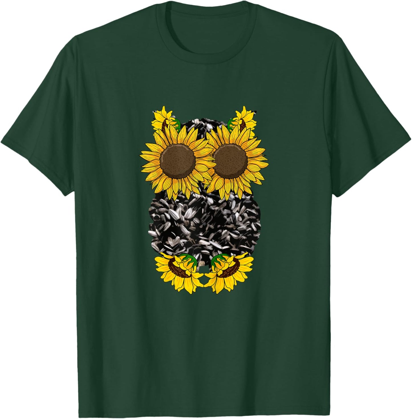 Sunflower Owl Cute Nocturnal Animal Floral Bird Lover Gift T-Shirt - T-Shirt | Forest