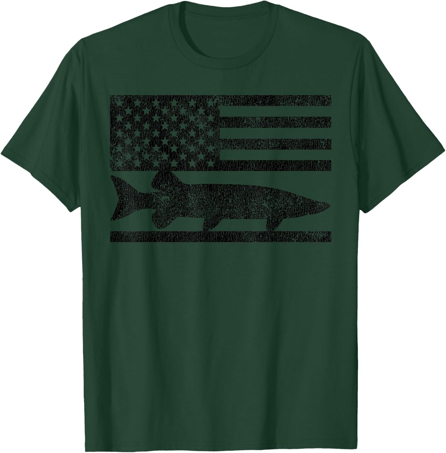 Musky Fishing - Muskie Fisherman American Flag Gift T-Shirt - T-Shirt | Forest