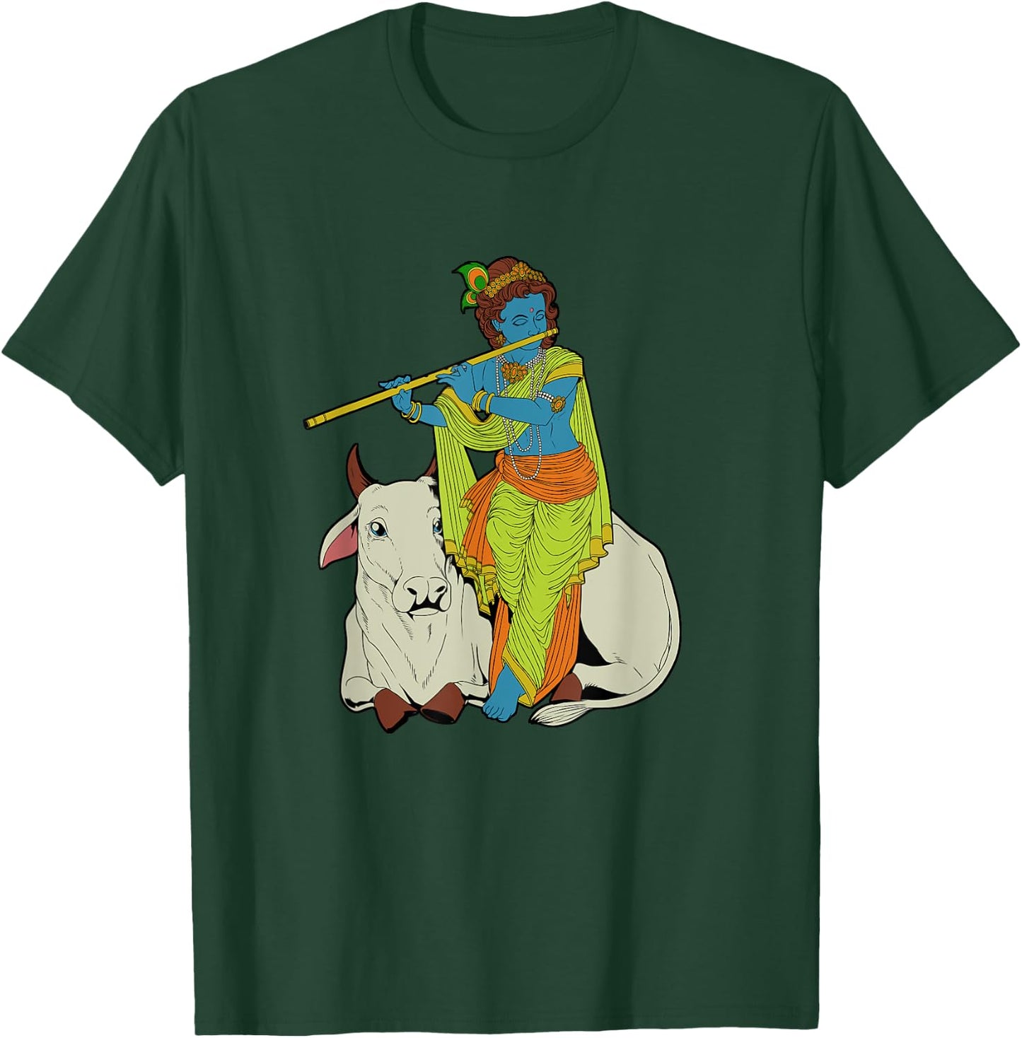 Hindu god - the blue flute player Krishna T-Shirt - T-Shirt | Forest