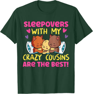 Sleepover With Crazy Cousins Cats In Bed T-Shirt - T-Shirt | Forest