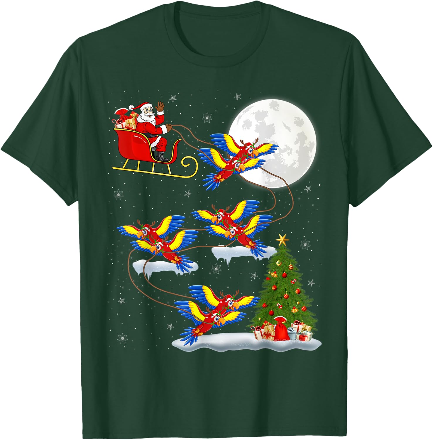 Funny Xmas Lighting Tree Santa Riding Macaw Christmas T-Shirt - T-Shirt | Forest