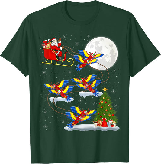 Funny Xmas Lighting Tree Santa Riding Macaw Christmas T-Shirt - T-Shirt | Forest