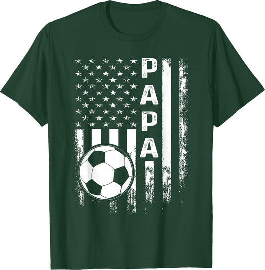 Soccer Papa American Flag Vintage Christmas Xmas T-Shirt - T-Shirt | Forest