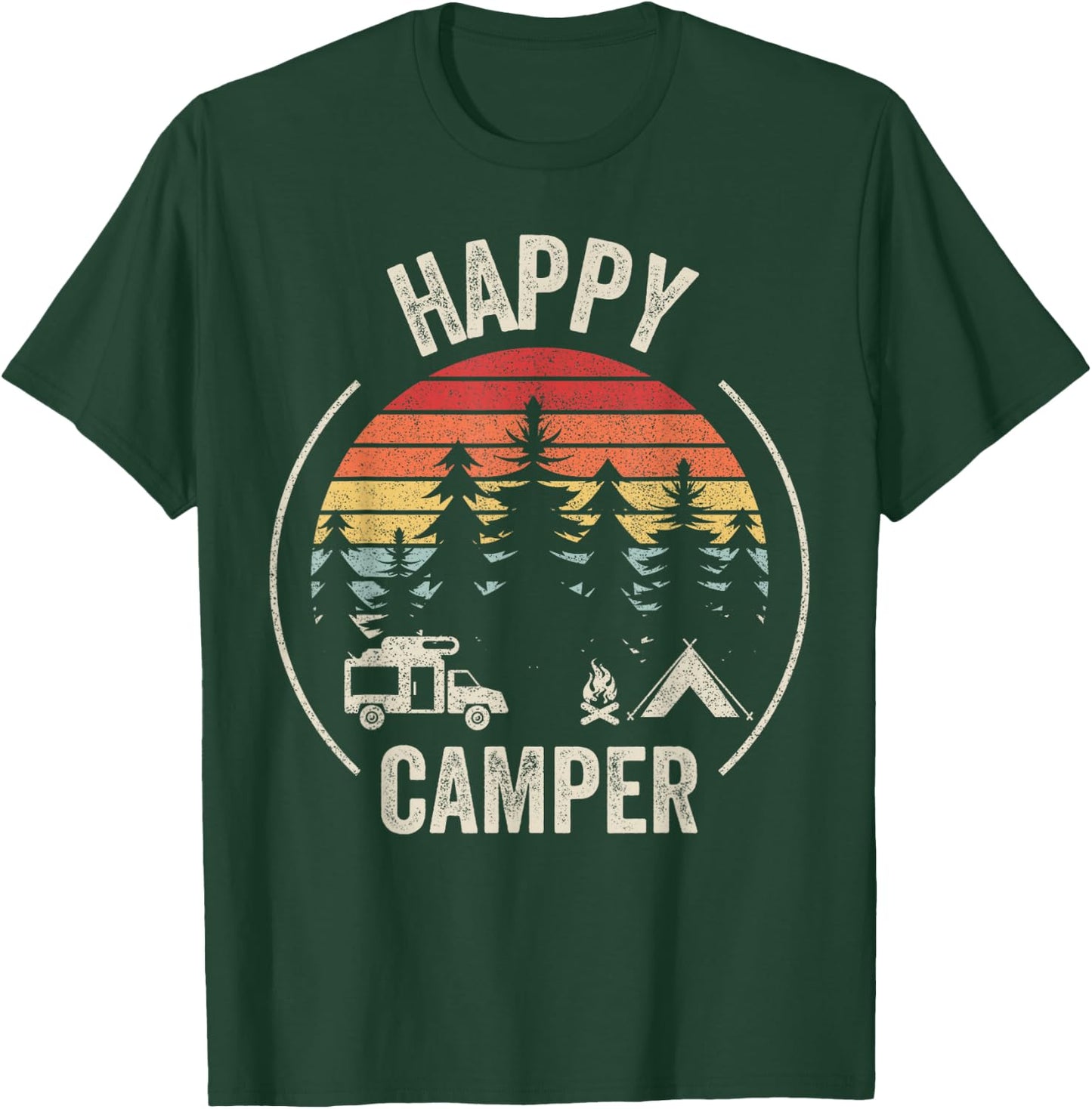 Vintage Retro Happy Camper Camping T-Shirt - T-Shirt | Forest