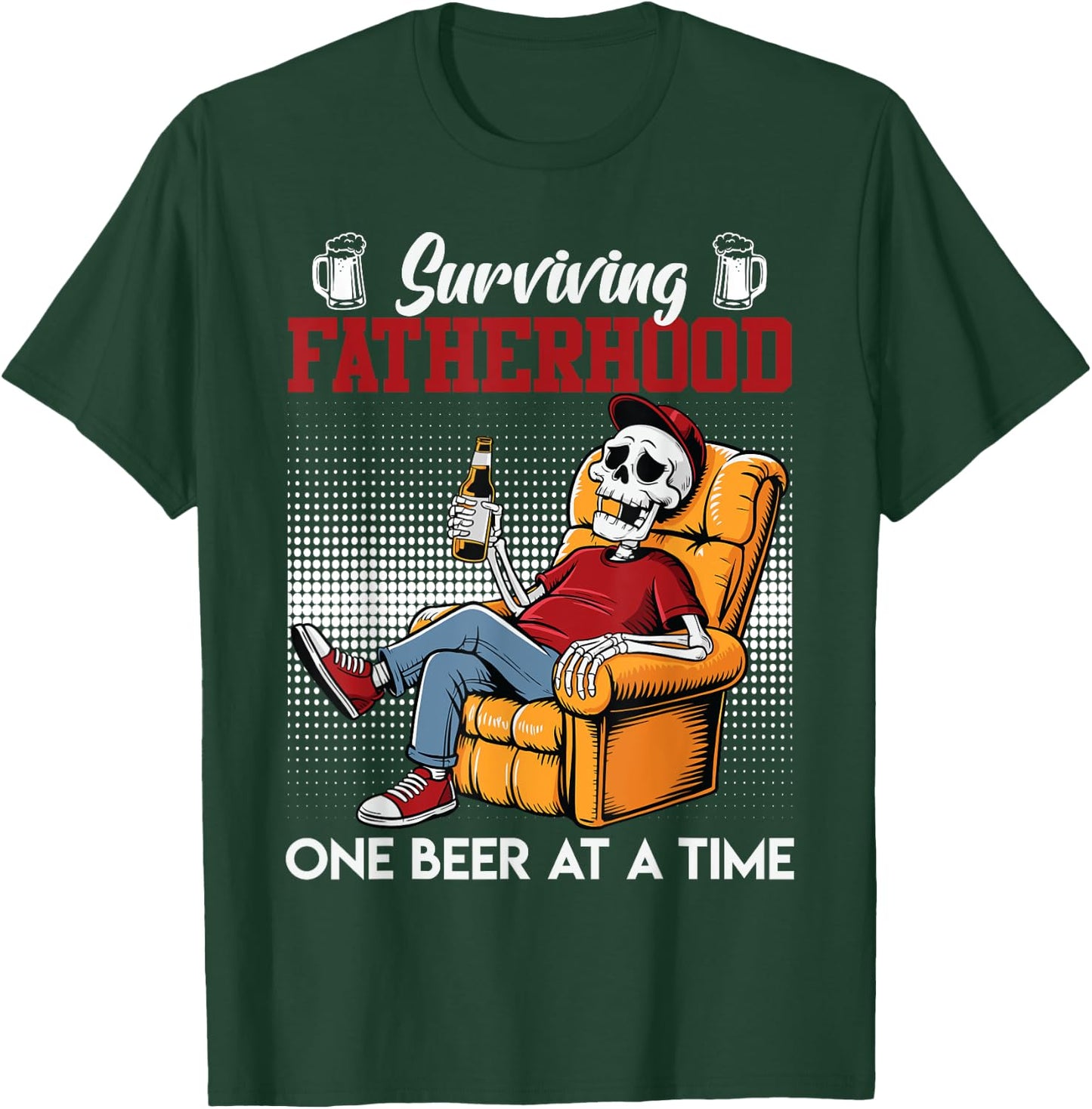 Fatherhood SURVIVING FATHERHOOD ONE BEER A TIME Dads T-Shirt - T-Shirt | Forest