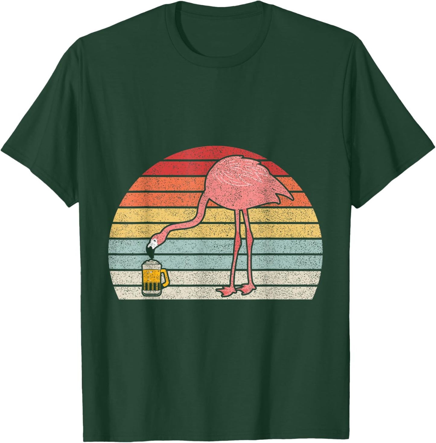 Retro Vintage Pink Flamingo Drinking Beer T-Shirt - T-Shirt | Forest