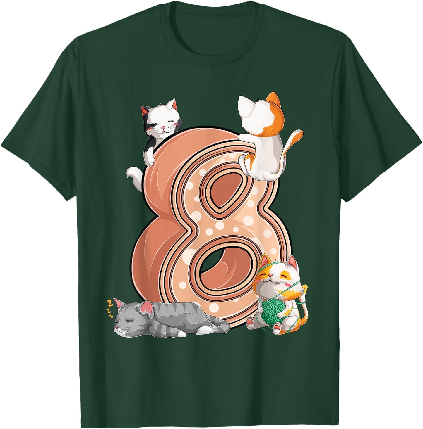 Cats 8th Birthday Party Eight 8 Years Old Kitten Pet Owner T-Shirt - T-Shirt | Forest